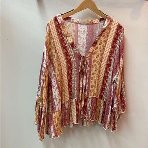 Peach Love California Multicolor Boho Blouse NWOT Size Small